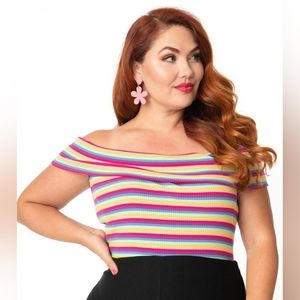 Unique vintage bright multicolor rainbow stripe Imogen pinup top xl/14